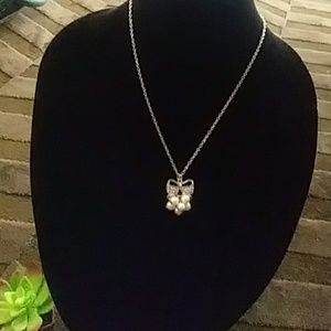 Silver and Pearl Bow Necklace